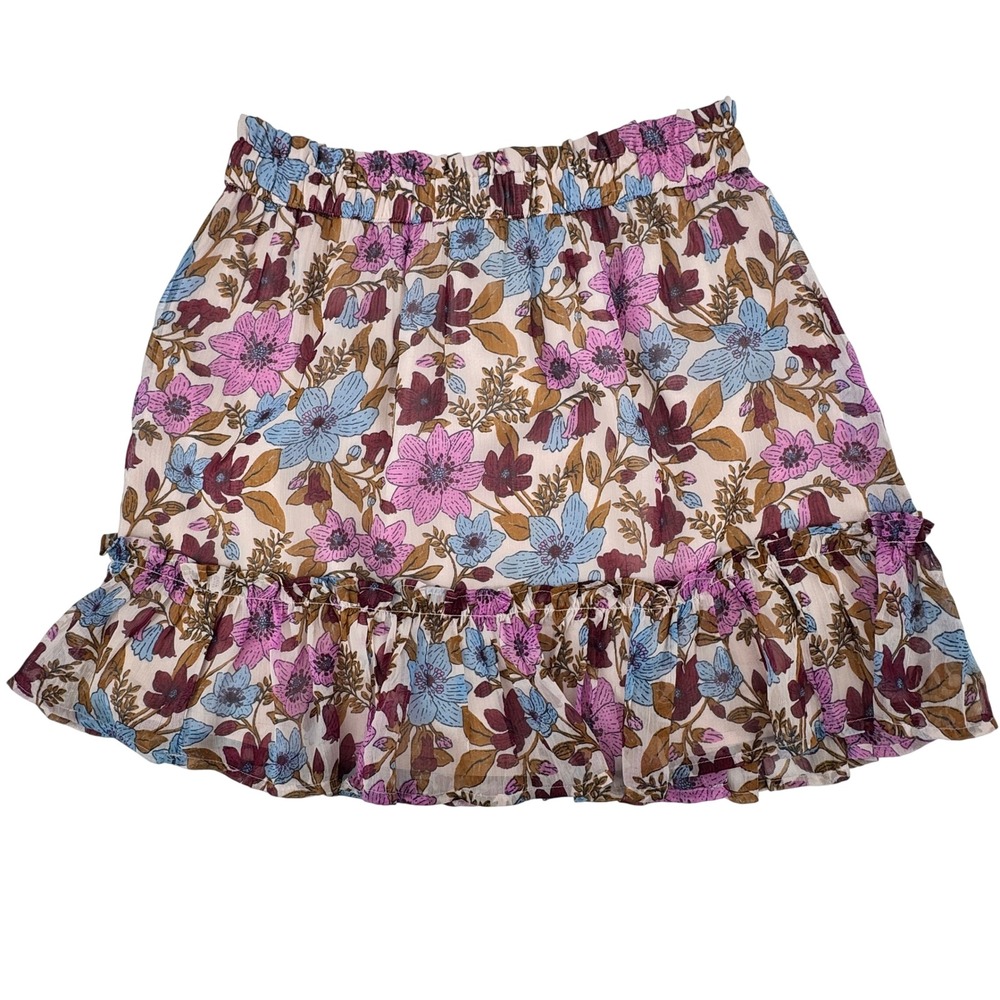 Vineyard Vines Floral Ruffle Mini Skirt Womens Medium Pink Blue Chiffon Lined